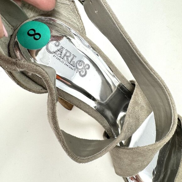 Carlos Santana Laura Grey Taupe Fabric Sandal Open Toe‎ Mule Stacked Block Heel - Picture 11 of 16